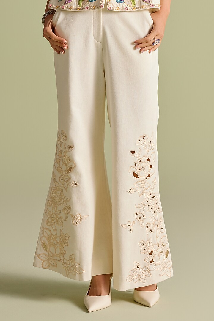 Ivory Chanderi Cord & Bead Work Waistcoat by Chandrima at Pernia's Pop Up Shop