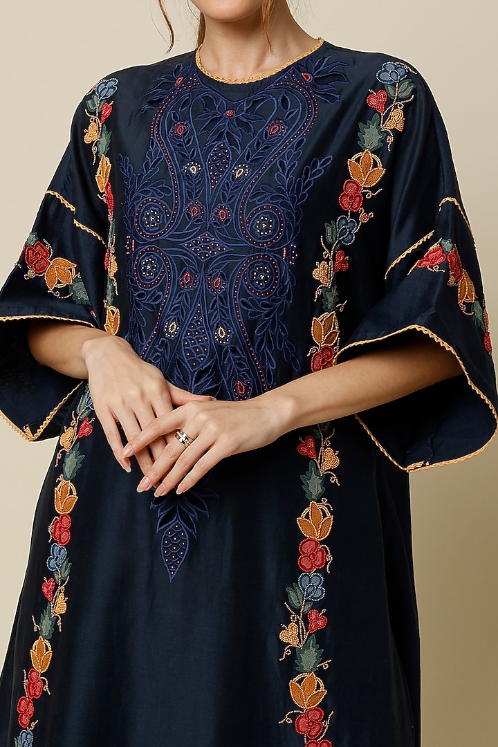 Navy Blue Embroidered Kurta Set by Chandrima at Pernia's Pop Up Shop