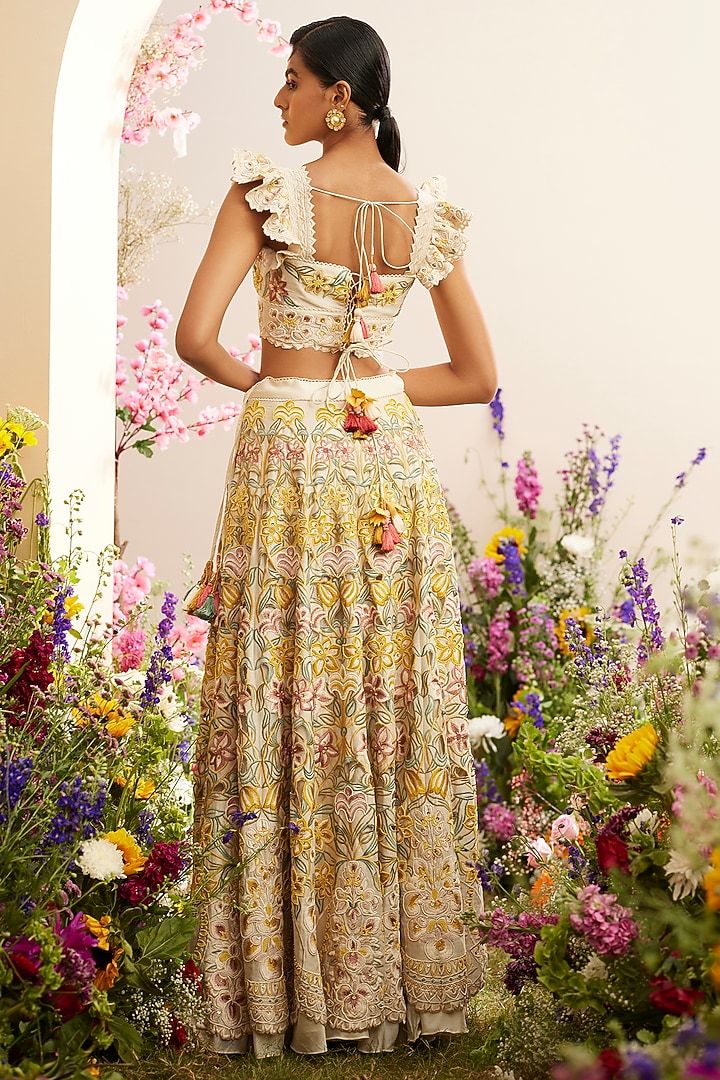 Ivory Chanderi Embroidered Wedding Lehenga by Chandrima at Pernia's Pop Up Shop
