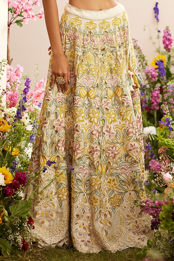 Ivory Chanderi Embroidered Wedding Lehenga by Chandrima at Pernia's Pop Up Shop