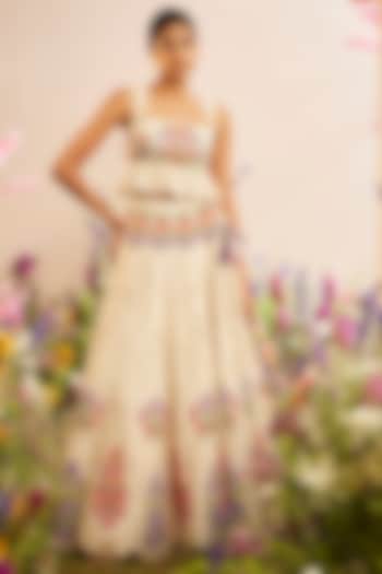 Ivory Chanderi Embroidered Wedding Lehenga by Chandrima at Pernia's Pop Up Shop