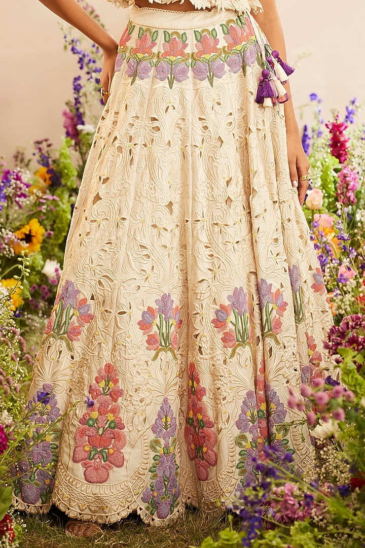 Ivory Chanderi Embroidered Wedding Lehenga by Chandrima at Pernia's Pop Up Shop