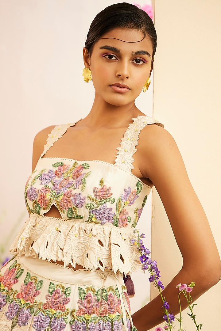 Ivory Chanderi Bustier by Chandrima at Pernia's Pop Up Shop