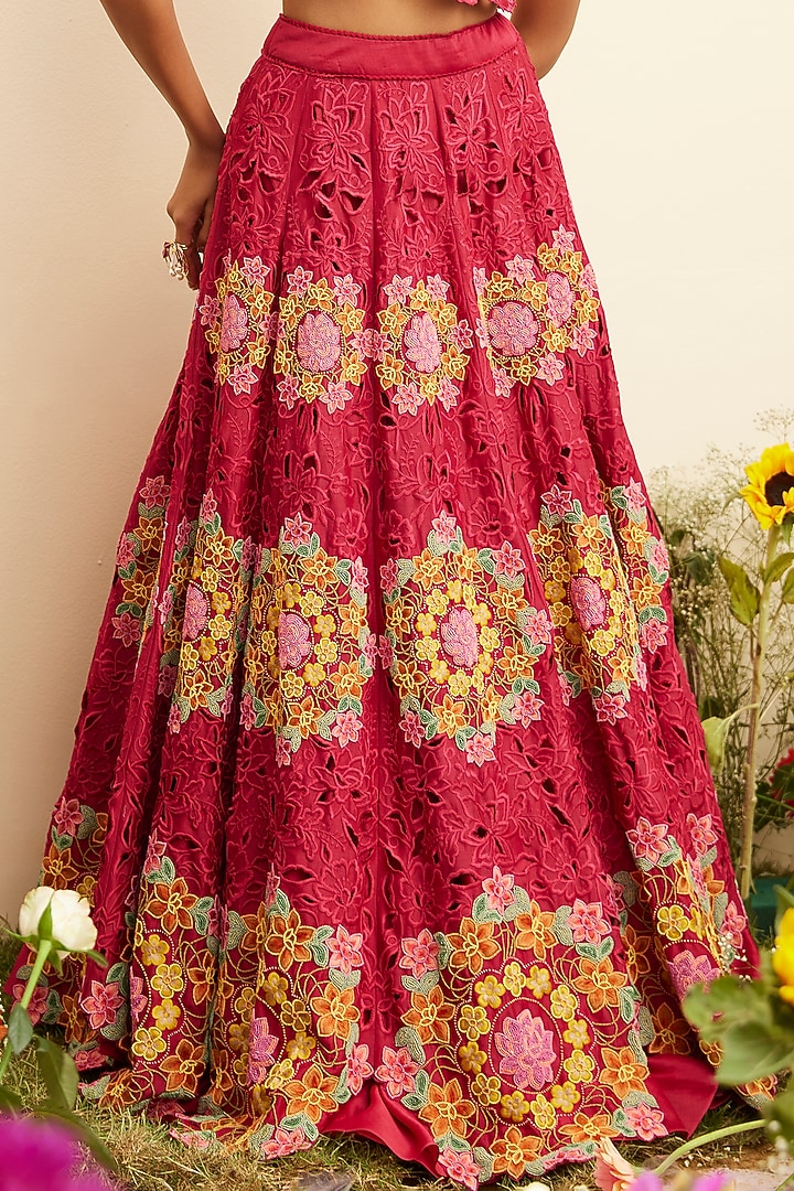 Fuchsia Chanderi Embroidered Wedding Lehenga by Chandrima at Pernia's Pop Up Shop