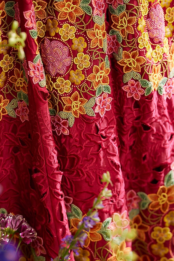 Fuchsia Chanderi Embroidered Wedding Lehenga by Chandrima at Pernia's Pop Up Shop