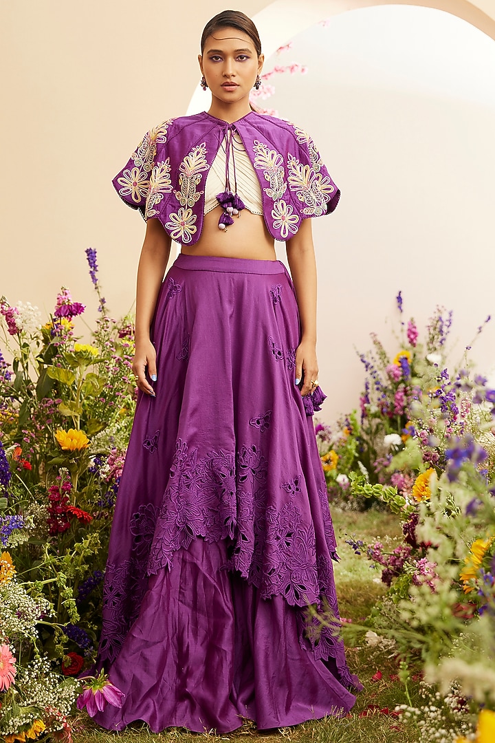 Purple Chanderi Cape by Chandrima at Pernia's Pop Up Shop