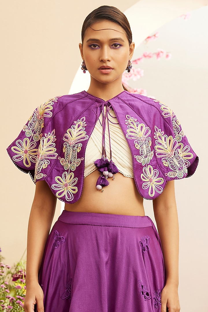 Purple Chanderi Cape by Chandrima at Pernia's Pop Up Shop