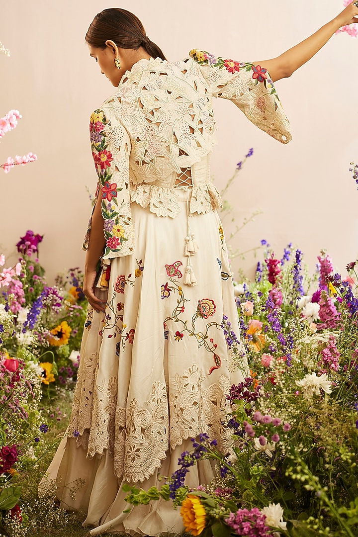 Ivory Chanderi Bolero Jacket by Chandrima at Pernia's Pop Up Shop