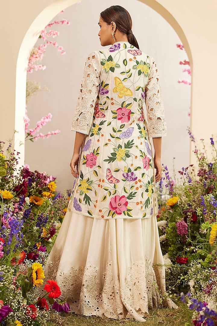 Ivory Chanderi Ruched Cocktail Dress by Chandrima at Pernia's Pop Up Shop