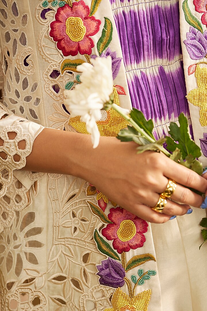 Ivory Chanderi Embroidered Jacket by Chandrima at Pernia's Pop Up Shop