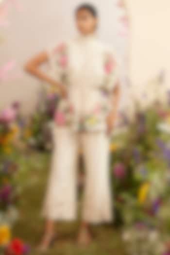 Ivory Chanderi Embroidered Kaftan by Chandrima at Pernia's Pop Up Shop
