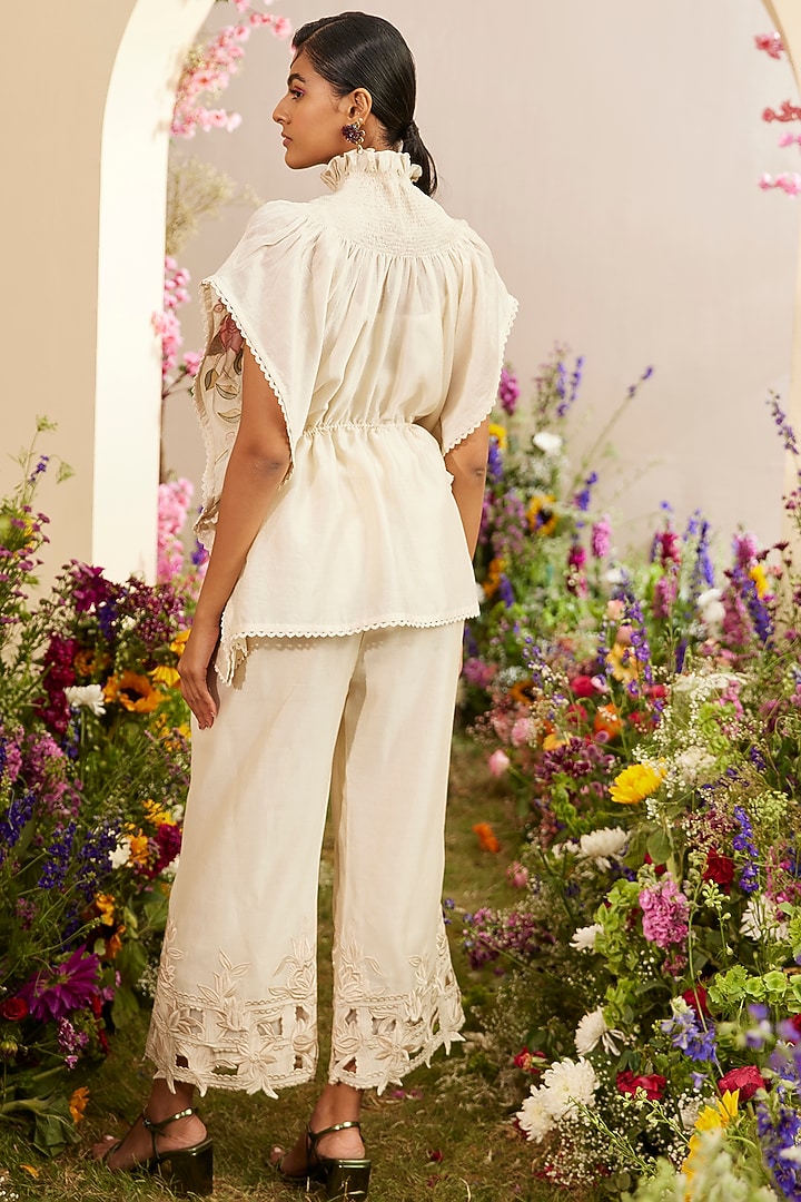Ivory Chanderi Embroidered Kaftan by Chandrima at Pernia's Pop Up Shop