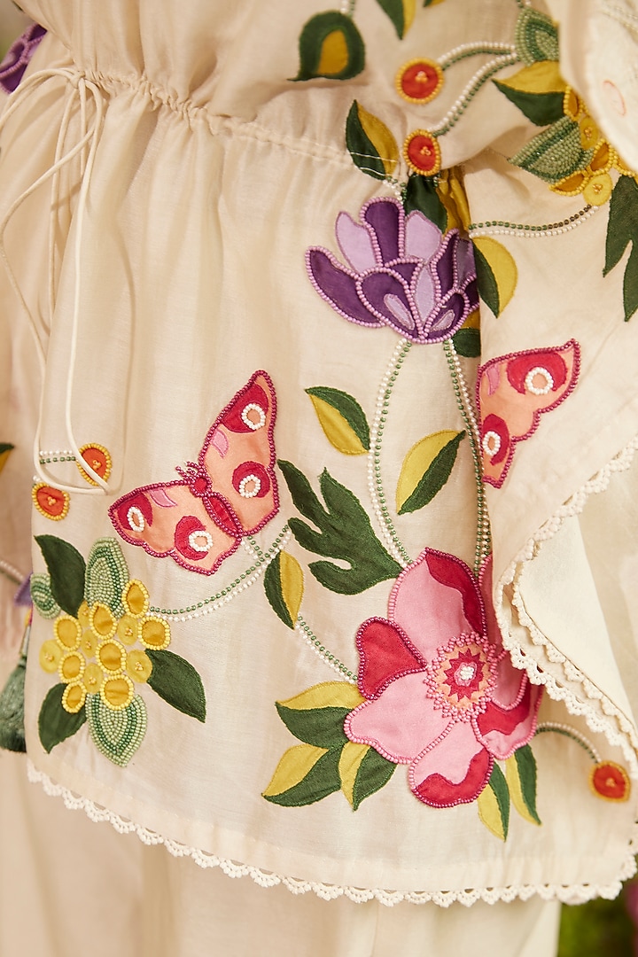 Ivory Chanderi Embroidered Kaftan by Chandrima at Pernia's Pop Up Shop