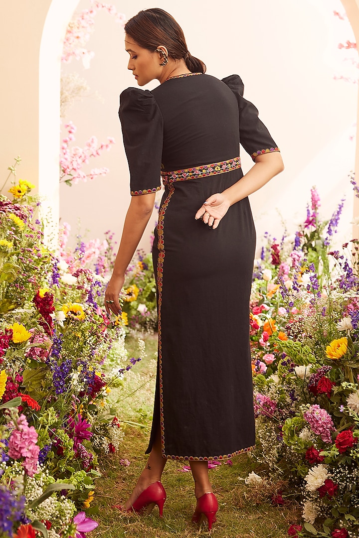 Black Kala Cotton Embroidered Cocktail Dress by Chandrima at Pernia's Pop Up Shop