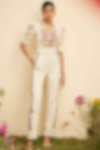 Ivory Kala Cotton Embroidered Jumpsuit by Chandrima