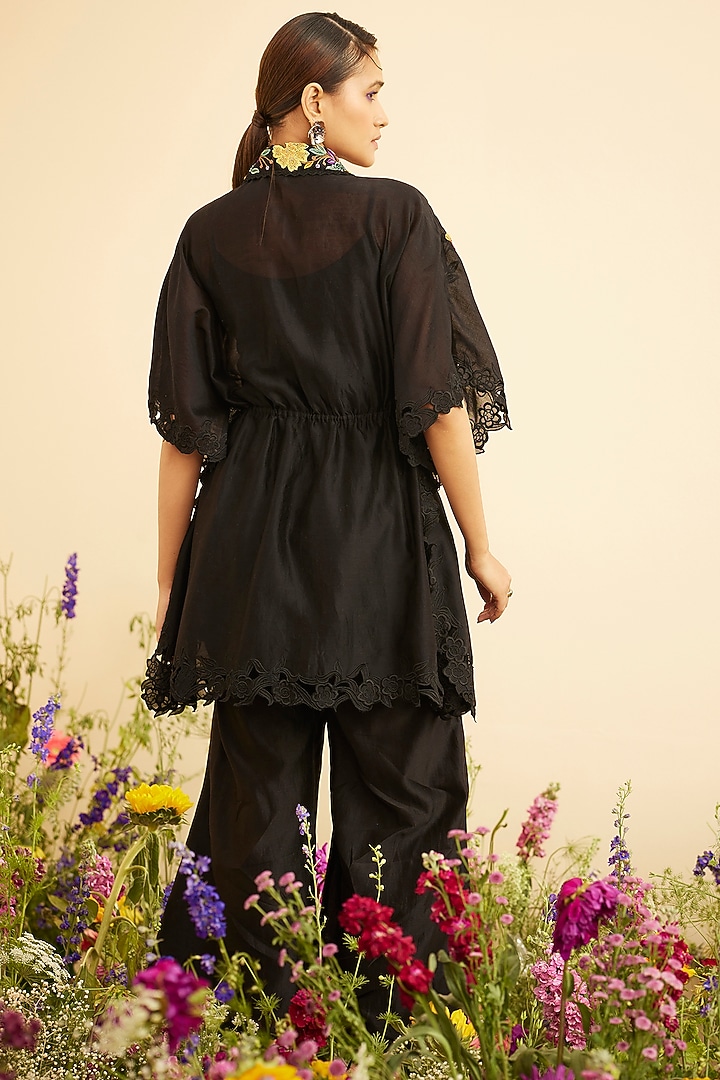 Black Chanderi Embroidered Kaftan by Chandrima at Pernia's Pop Up Shop