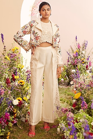 Ivory Kala Cotton Embroidered Bolero Jacket by Chandrima