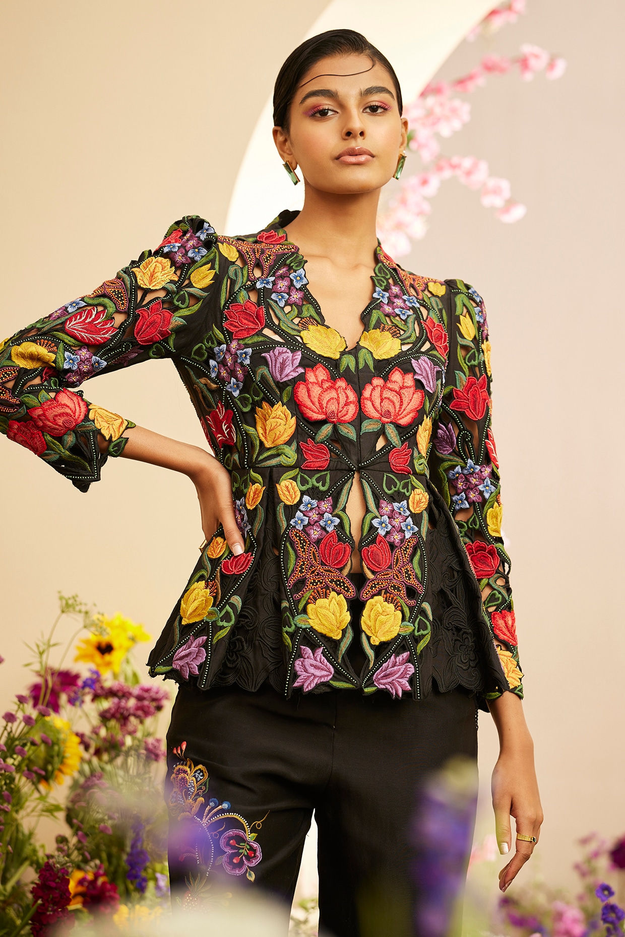 peplum top with jacket