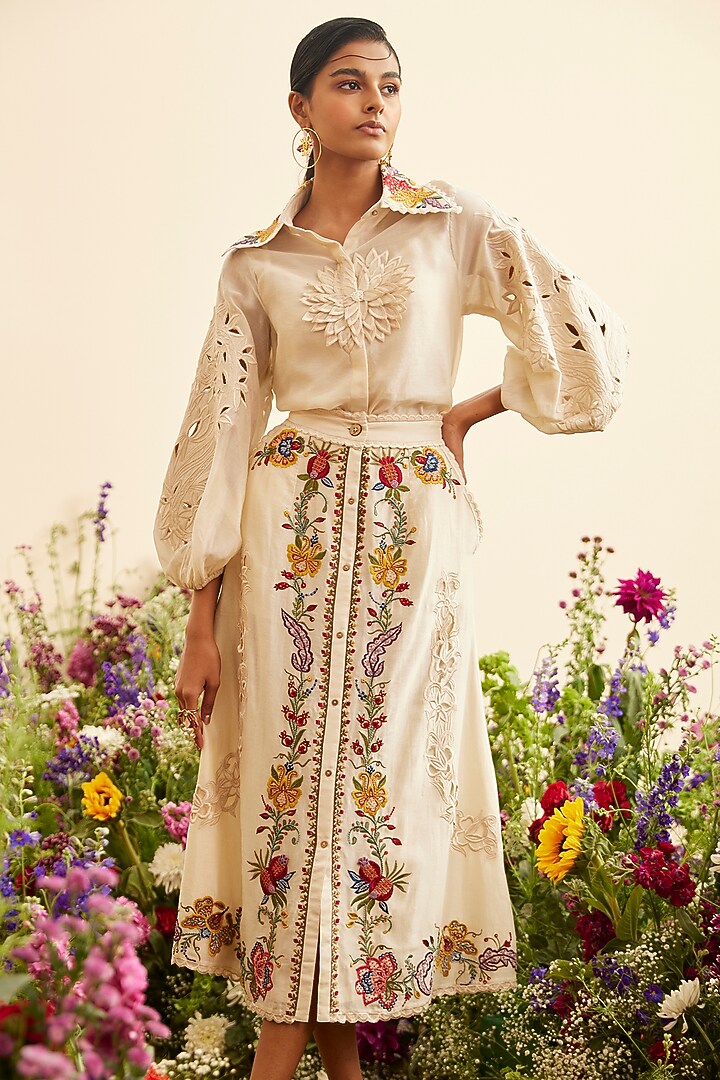 Ivory Chanderi Petal Shirt by Chandrima at Pernia's Pop Up Shop