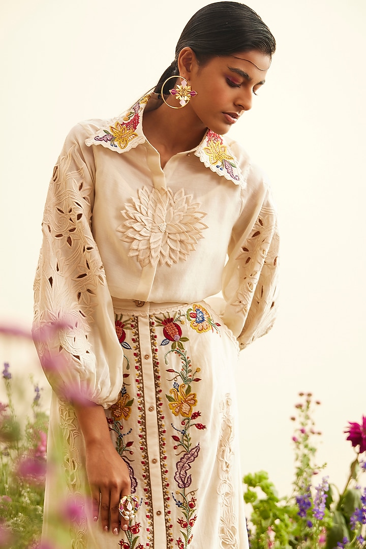 Ivory Chanderi Petal Shirt by Chandrima at Pernia's Pop Up Shop