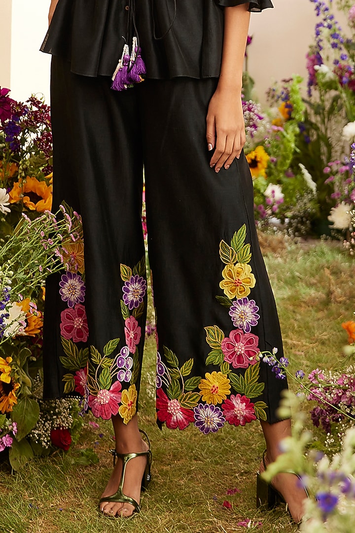Black Chanderi Embroidered Kimono Shirt by Chandrima at Pernia's Pop Up Shop