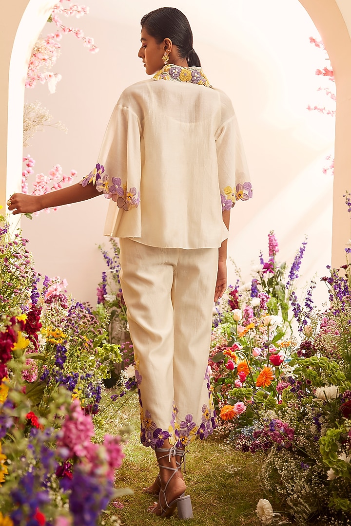Ivory Chanderi Embroidered Shirt by Chandrima at Pernia's Pop Up Shop