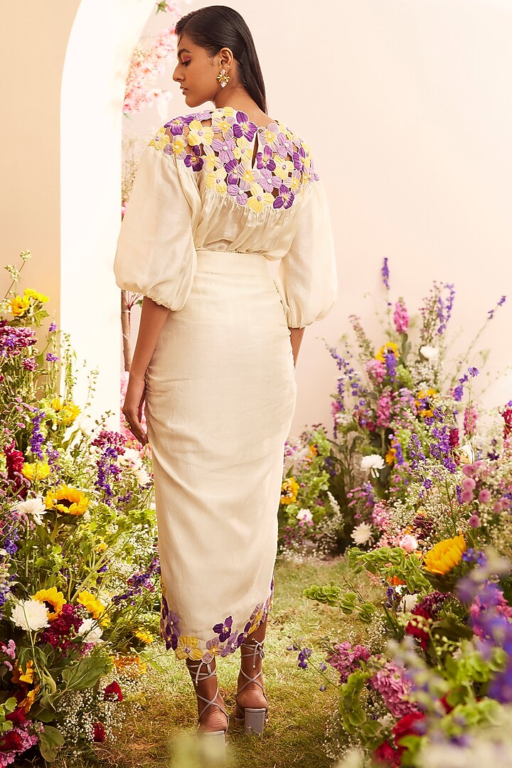 Ivory Chanderi Embroidered Top by Chandrima at Pernia's Pop Up Shop