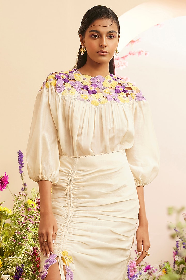 Ivory Chanderi Embroidered Top by Chandrima at Pernia's Pop Up Shop