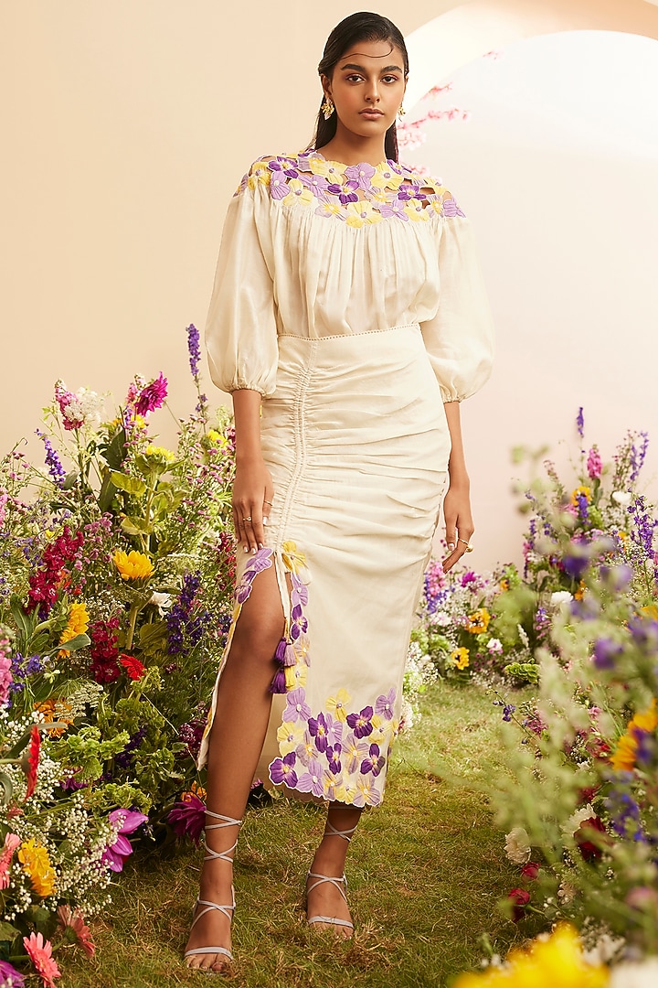 Ivory Chanderi Gathered Skirt by Chandrima at Pernia's Pop Up Shop