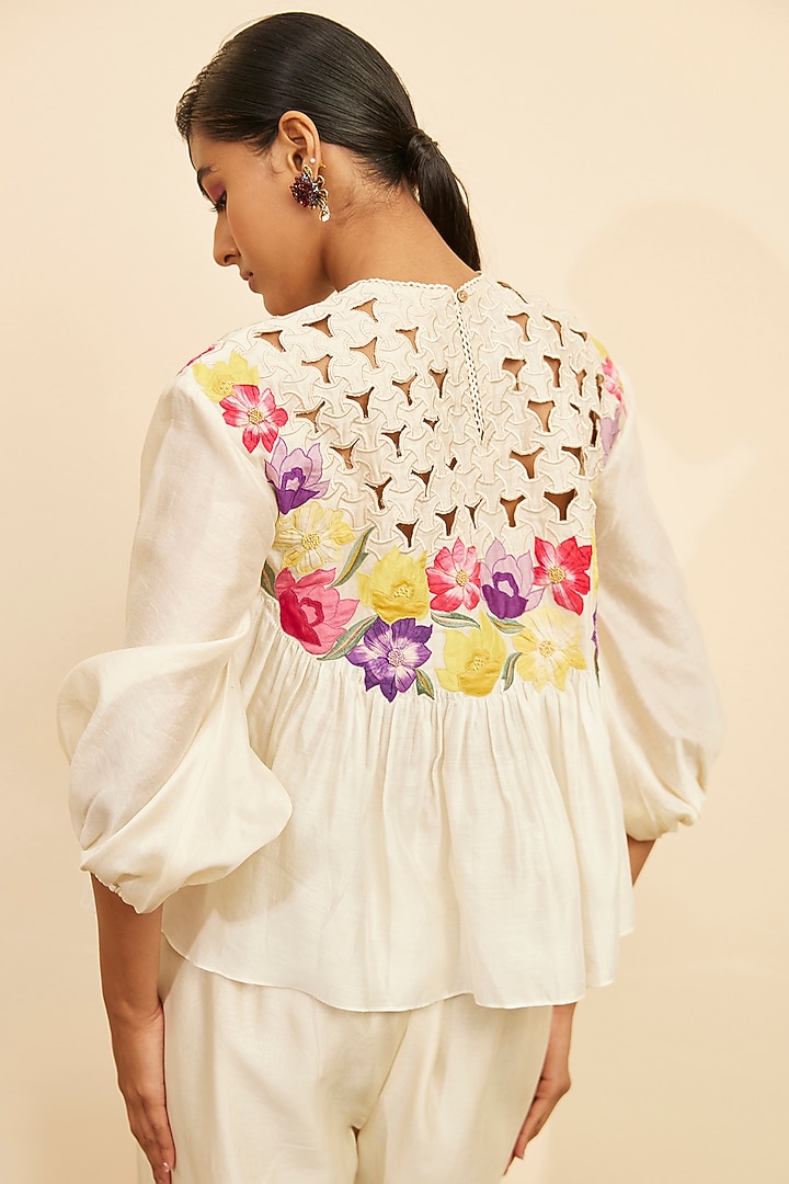 Ivory Chanderi Embroidered Top by Chandrima at Pernia's Pop Up Shop