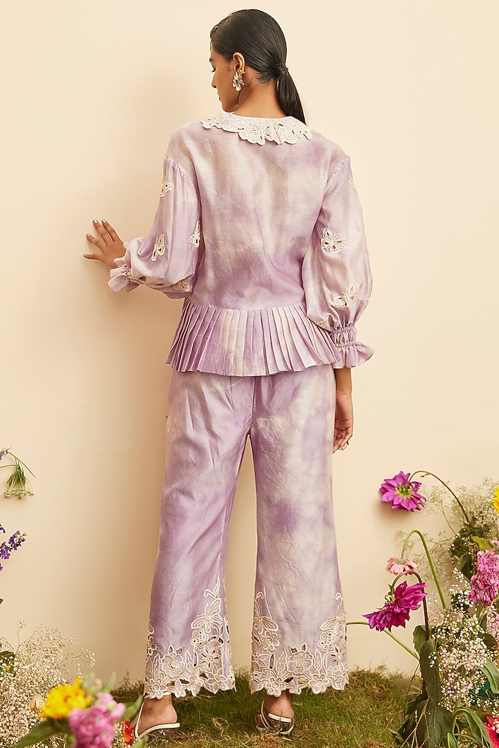 Lilac Chanderi Embroidered & Printed Shirt by Chandrima at Pernia's Pop Up Shop