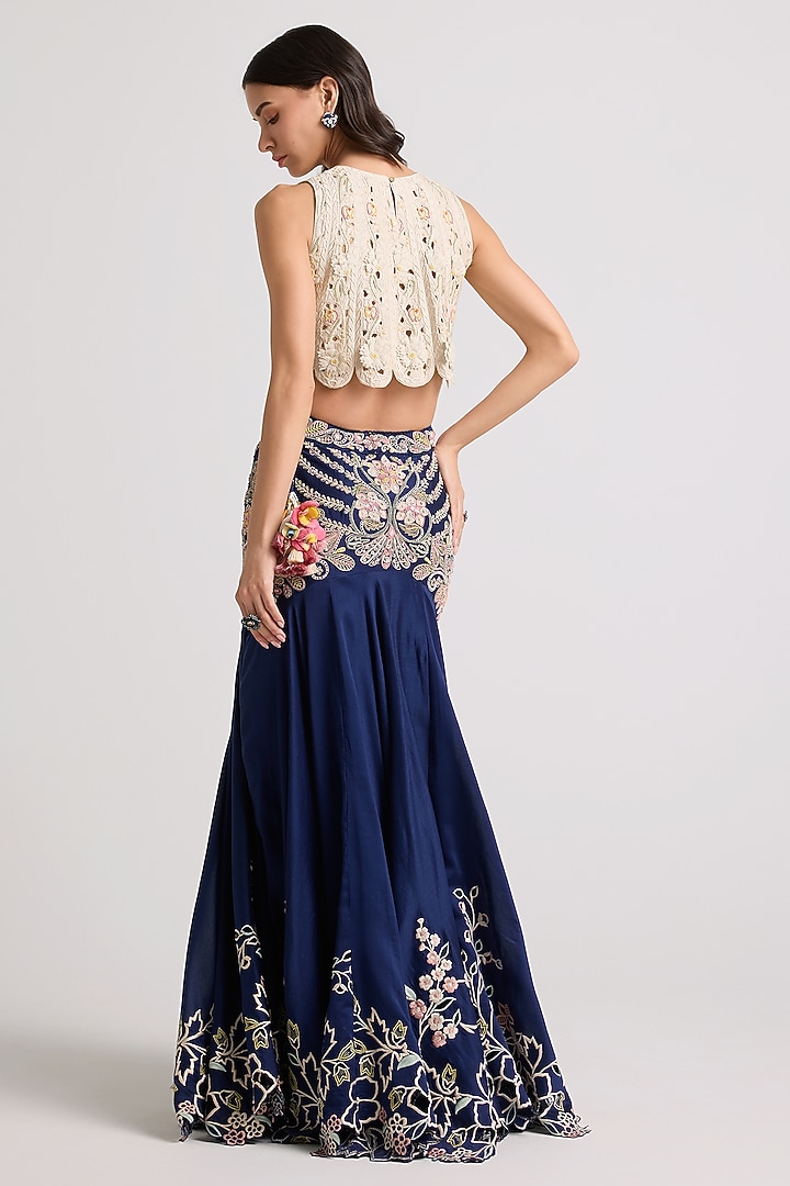 Indigo Chanderi Beadwork Wedding Lehenga by Chandrima at Pernia's Pop Up Shop