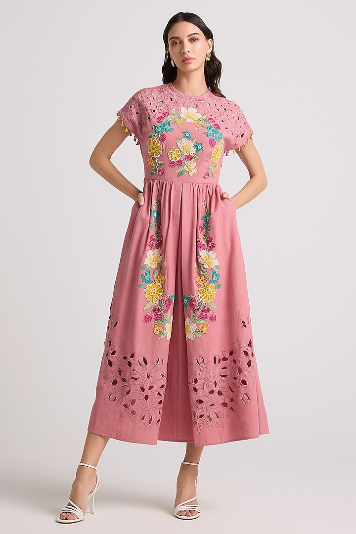 Blush Kala Cotton Beadwork Midi Dress by Chandrima