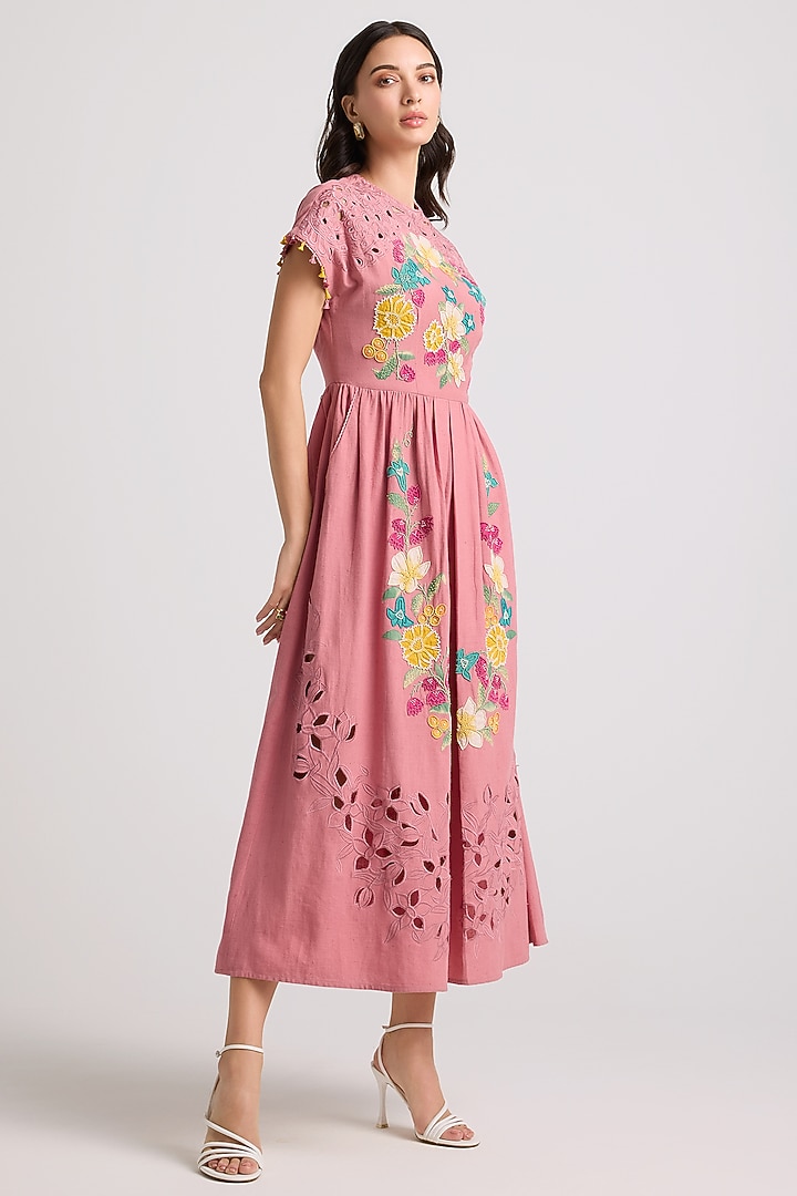 Blush Kala Cotton Beadwork Midi Cocktail Dress by Chandrima at Pernia's Pop Up Shop