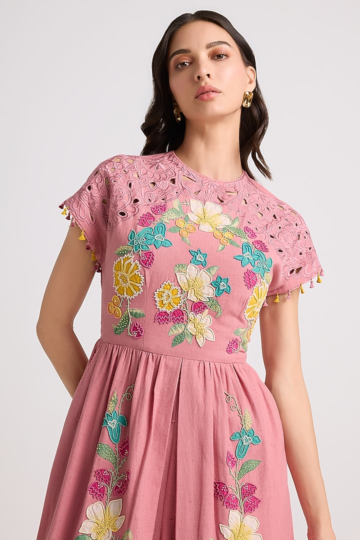 Blush Kala Cotton Beadwork Midi Cocktail Dress by Chandrima at Pernia's Pop Up Shop