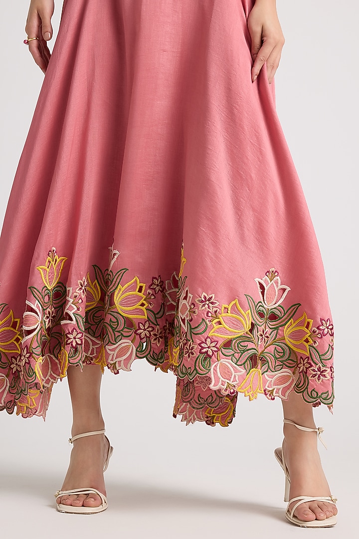 Blush Chanderi Floral Cutwork Midi Corset Cocktail Dress by Chandrima at Pernia's Pop Up Shop
