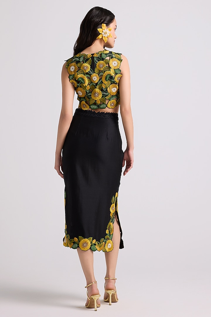 Black Chanderi Thread Work Skirt by Chandrima at Pernia's Pop Up Shop