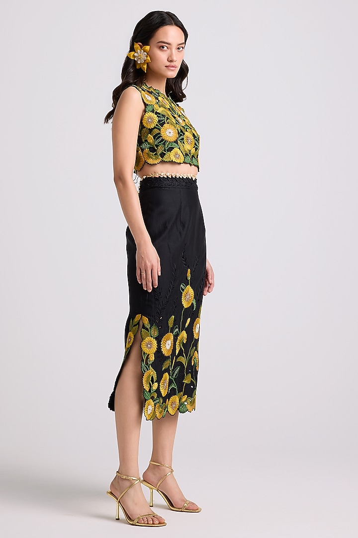 Black Chanderi Thread Work Skirt by Chandrima at Pernia's Pop Up Shop