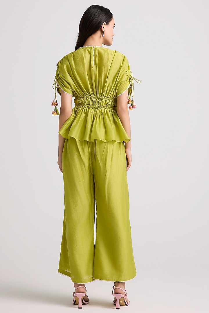 Lime Green Chanderi Bead Work Top by Chandrima at Pernia's Pop Up Shop