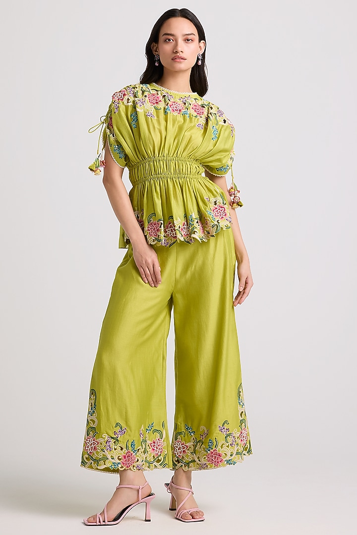 Lime Green Chanderi Bead Work Top by Chandrima at Pernia's Pop Up Shop