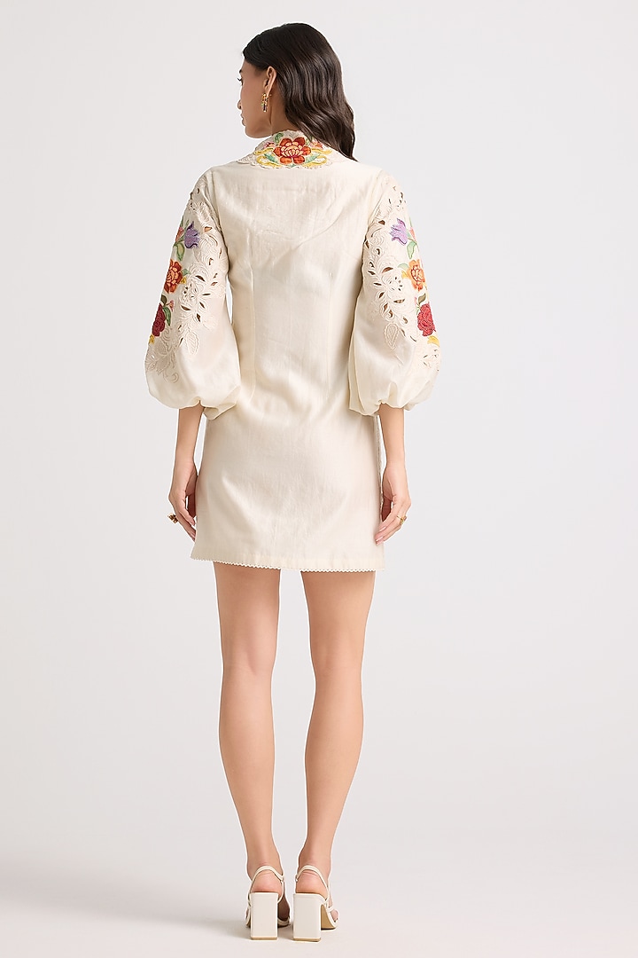 Ivory Chanderi Applique & Bead Work Mini Cocktail Dress by Chandrima at Pernia's Pop Up Shop