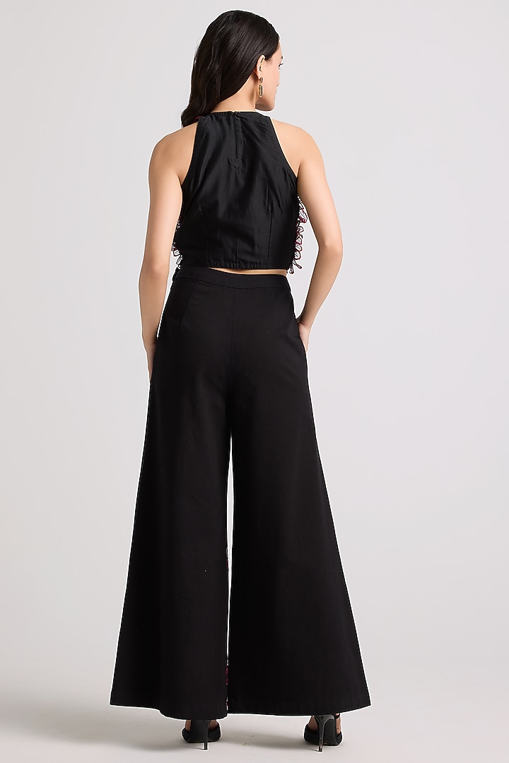 Black Cotton Twill Thread Work Pants by Chandrima at Pernia's Pop Up Shop