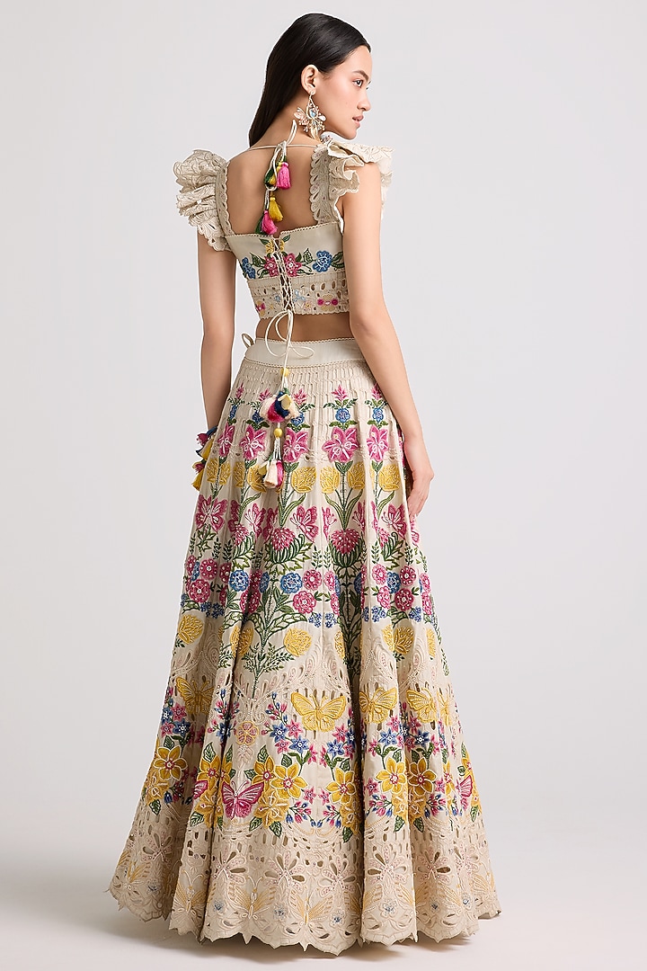 Ivory Chanderi Floral Thread Work Bustier by Chandrima at Pernia's Pop Up Shop
