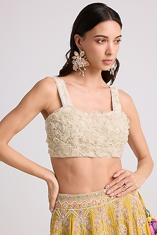Ivory Chanderi Beadwork Bustier by Chandrima