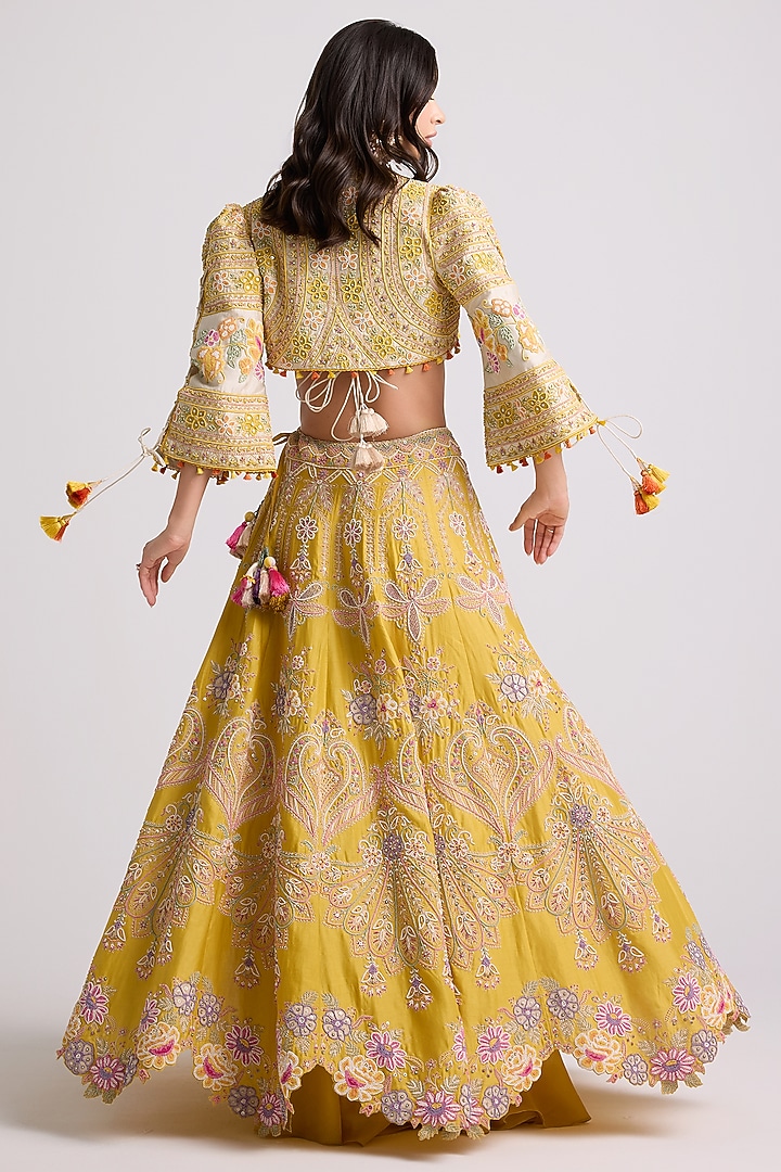 Ivory Chanderi Bead Work Bolero Jacket by Chandrima at Pernia's Pop Up Shop