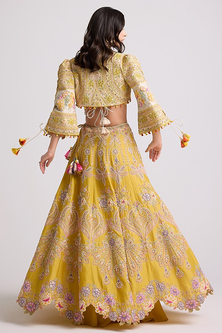 Yellow Chanderi Bead Work Wedding Lehenga by Chandrima at Pernia's Pop Up Shop