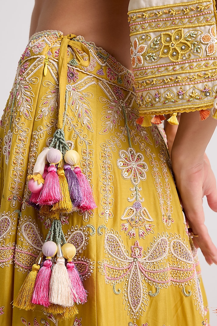 Yellow Chanderi Bead Work Wedding Lehenga by Chandrima at Pernia's Pop Up Shop
