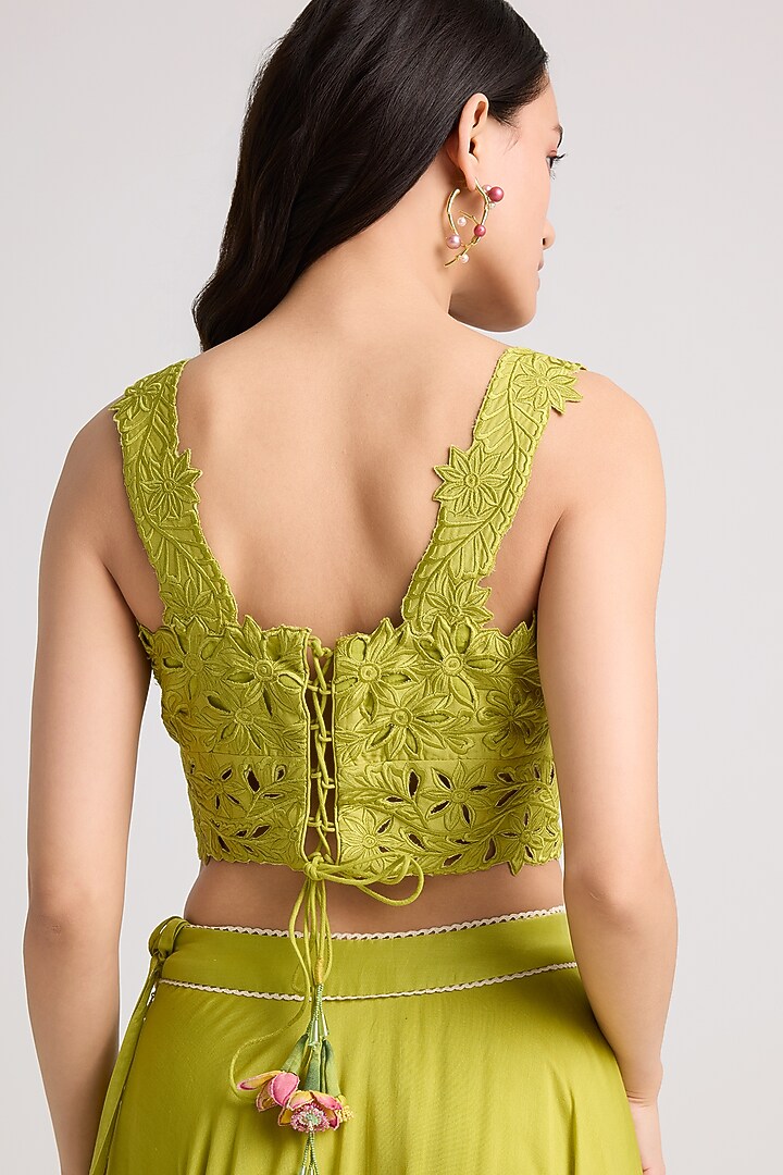 Lime Green Chanderi Cutwork Bustier by Chandrima at Pernia's Pop Up Shop