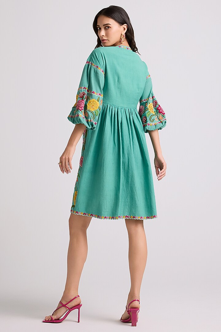 Aqua Kala Cotton Floral Thread Work Gathered Cocktail Dress by Chandrima at Pernia's Pop Up Shop