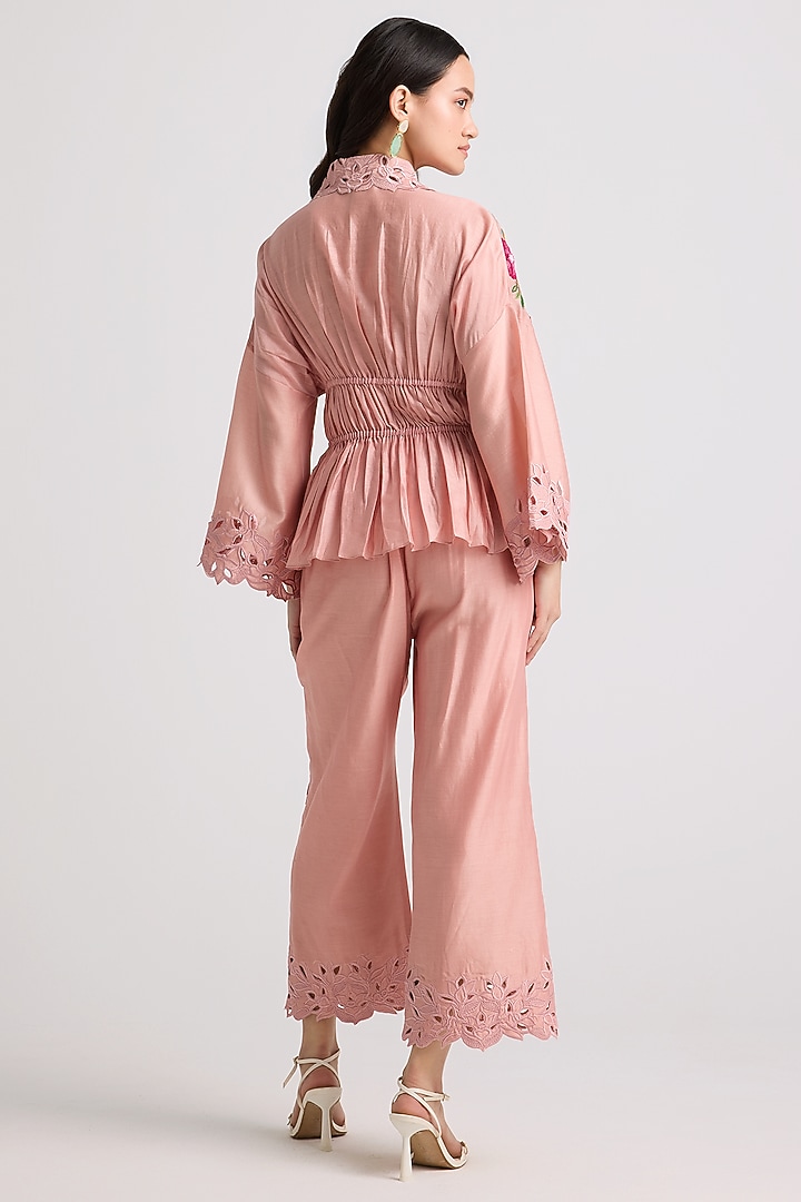 Soft Pink Chanderi Thread & Cutdana Embroidered Corset Shirt by Chandrima at Pernia's Pop Up Shop